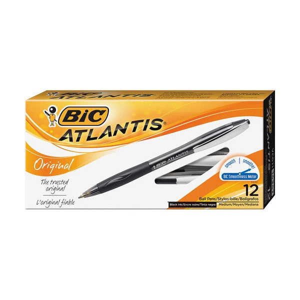 BIC Atlantis Original Retractable Ballpoint Pen Medium Black Box of 12
