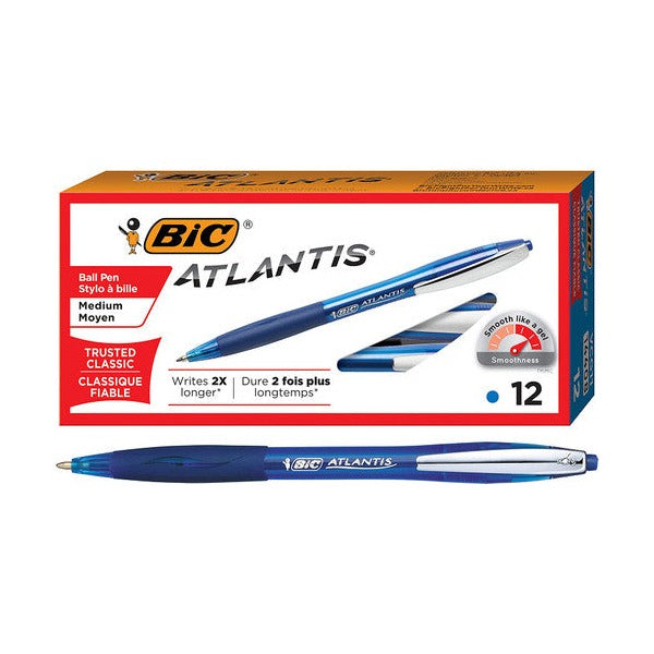 BIC Atlantis Original Retractable Ballpoint Pen Medium Blue Box of 12