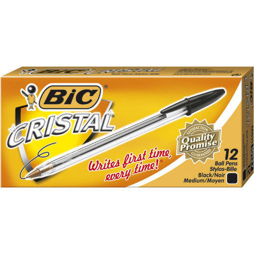 BIC Cristal Ballpoint Pens Medium Black Box of 12