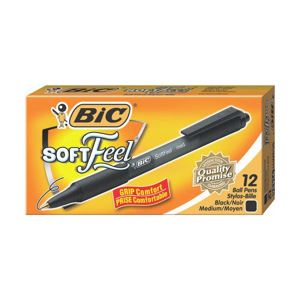 BIC SoftFeel Retractable Ballpoint Pen Medium Black Box of 12