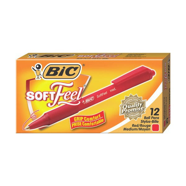BIC SoftFeel Retractable Ballpoint Pen Medium Red Box of 12