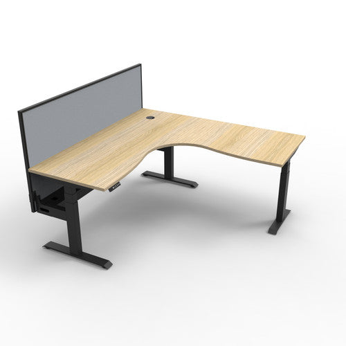 Rapidline Boost Plus Corner Workstation 1500 x 1500 x 750mm with Screen and Cable Tray Natural Oak / Black Satin