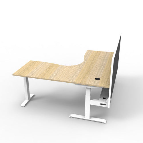 Rapidline Boost Plus Corner Workstation 1800 x 1500 x 750mm with Screen and Cable Tray Natural Oak / White Satin