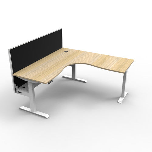Rapidline Boost Plus Corner Workstation 1800 x 1500 x 750mm with Screen and Cable Tray Natural Oak / White Satin