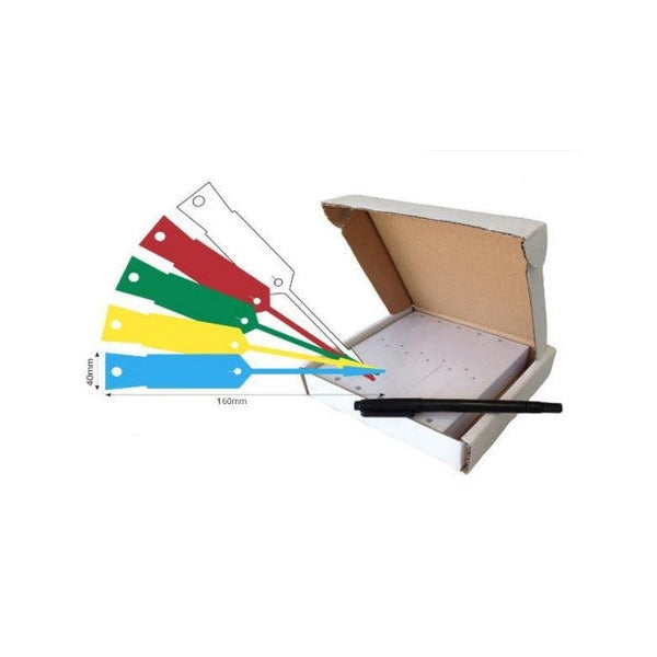 Bala Vinyl Disposable Arrow Keytags with Pen 160 x 40mm Yellow Box of 1000