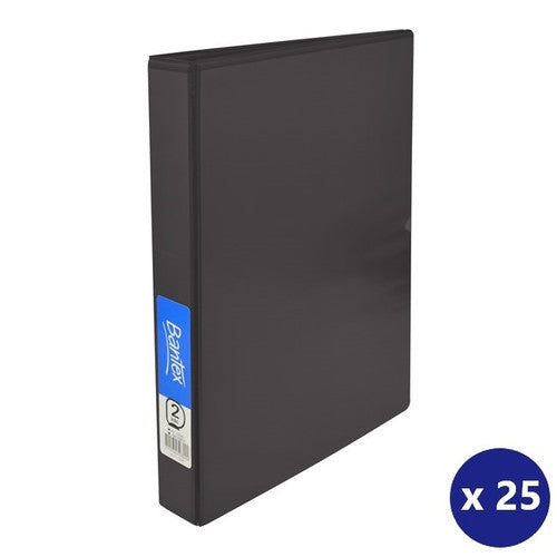 Bantex A4 Insert Binder Standard PP 2D Ring 25mm Black Box of 25