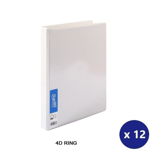 Bantex A4 Insert Binder Standard PP 4D Ring 16mm White Box of 12