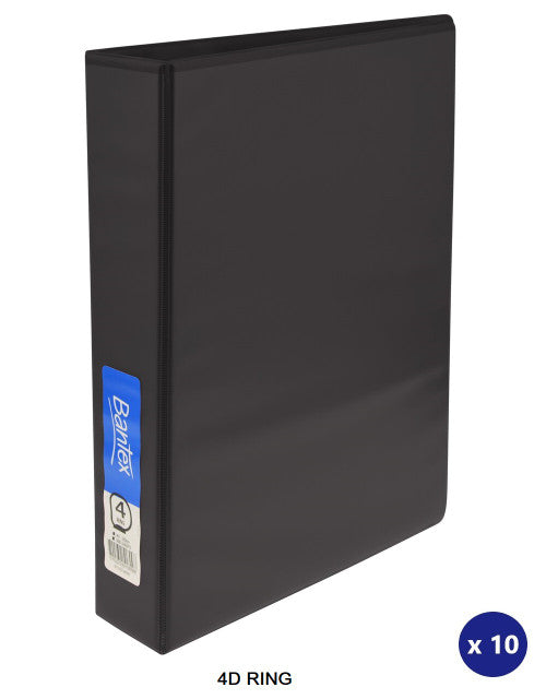 Bantex A4 Insert Binder Standard PP 4D Ring 65mm Black Box of 10