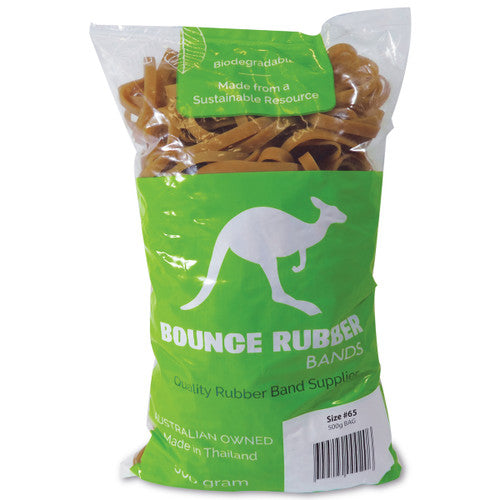 Bounce Rubber Bands Size 65 100 x 6.0mm 500g Bag Natural Tan