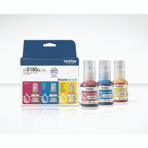 Brother BTD180CLVAL Cyan Magenta Yellow Ink Bottle Value Pack