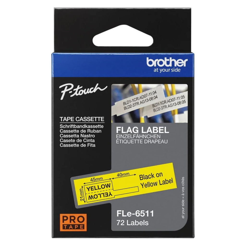 Brother FLe-6511 21mm Black on Yellow Flag Tape