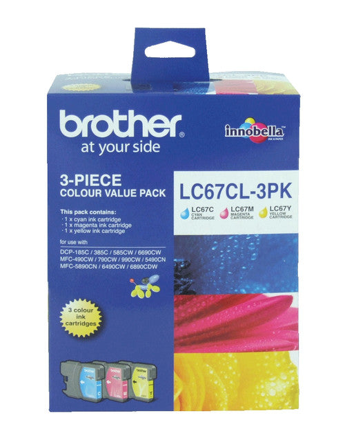 Brother LC67CL3PK Ink Cartridge Triple Pack Cyan Magenta Yellow 325 Pages Each