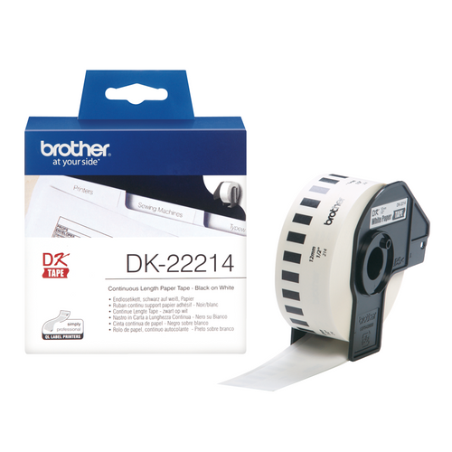 Brother DK-22214 12mm x 30.48m Black on White Label Roll