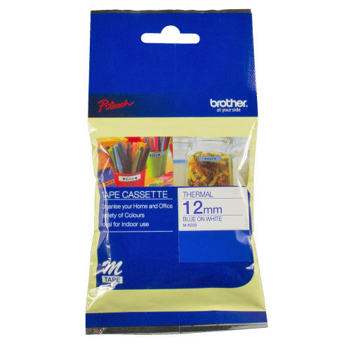 Brother M-K233 Non Laminated Label Tape 12mm Blue on White