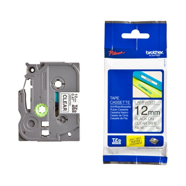 Brother TZe-131 Laminated Label Tape 12mm Black on Clear