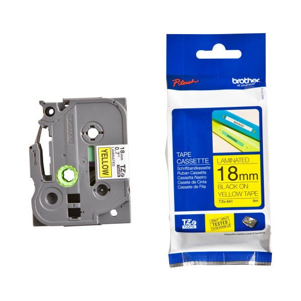 Brother TZe-641 Laminated Label Tape 18mm Black on Yellow