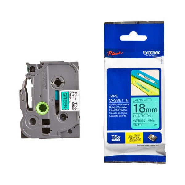 Brother TZe-741 Laminated Label Tape 18mm Black on Green