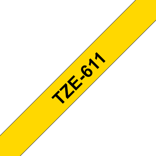Brother TZe-611 Laminated Label Tape 6mm Black on Yellow