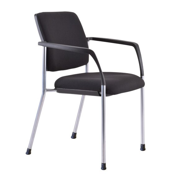 Buro Lindis 4 Leg Chair Silver Powdercoat Frame With Arms Fabric Black