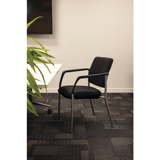 Buro Lindis 4 Leg Chair Silver Powdercoat Frame With Arms Fabric Black