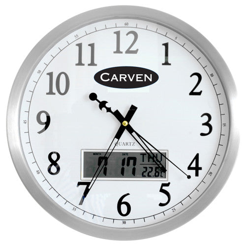Carven Wall Clock 350mm Aluminium Frame with LCD Date