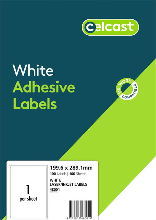 Celcast Labels 199.6 x 289.1mm 100 Pack 1UP