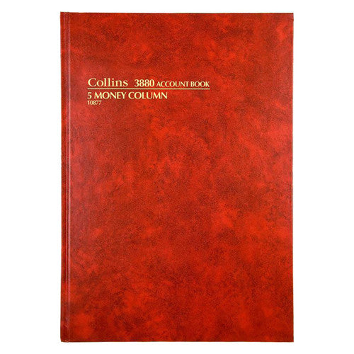 Collins 10877 Account Book Series 3880 5 Money Column Red Cover