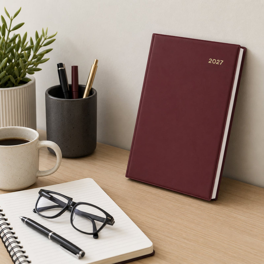 Collins Belmont Diary 2027 A5 Day to a Page Burgundy