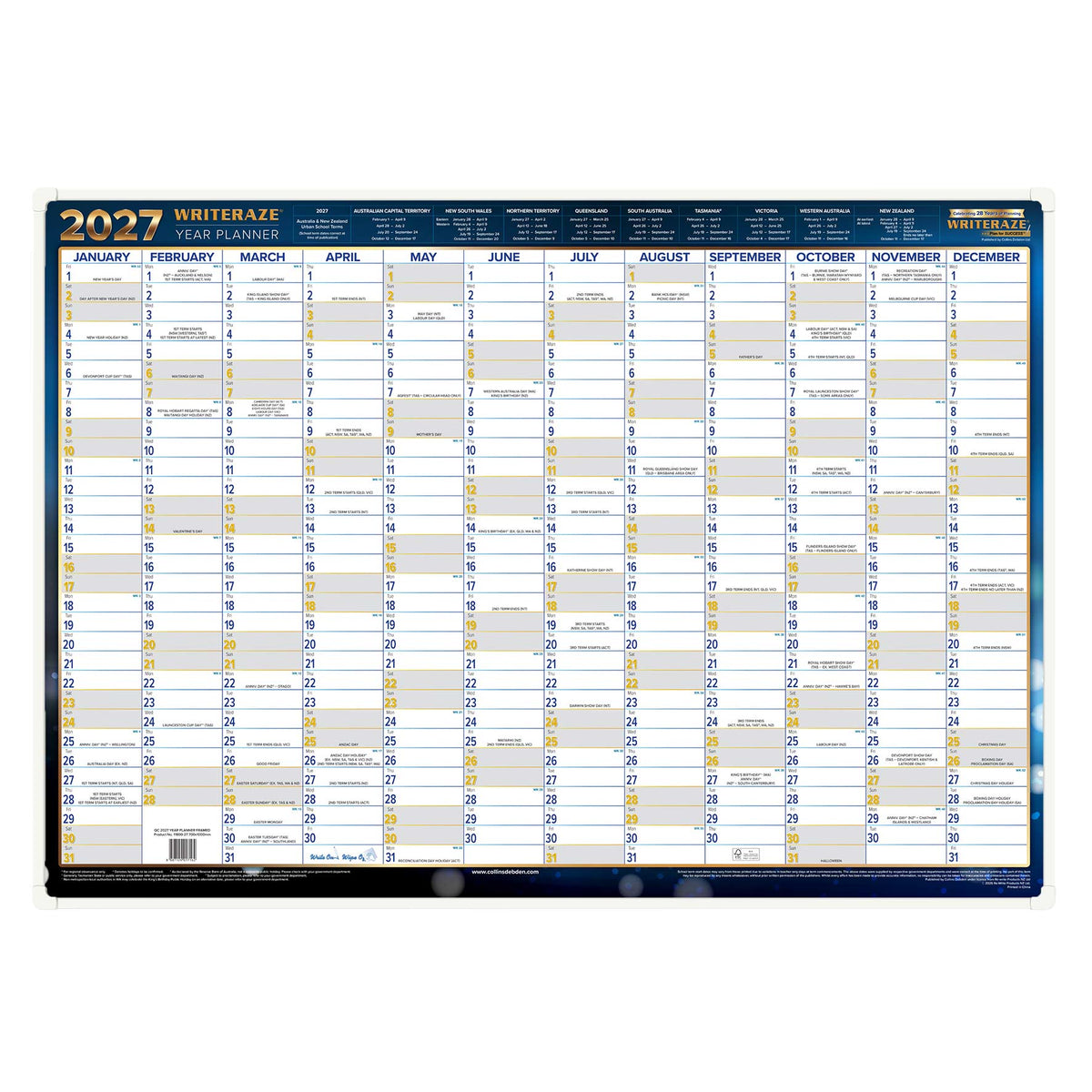 Collins Writeraze 2027 700x1000mm Framed Laminated Planner
