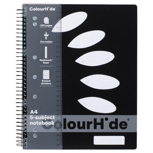 ColourHide 5 Subject Book A4 250 Page Black