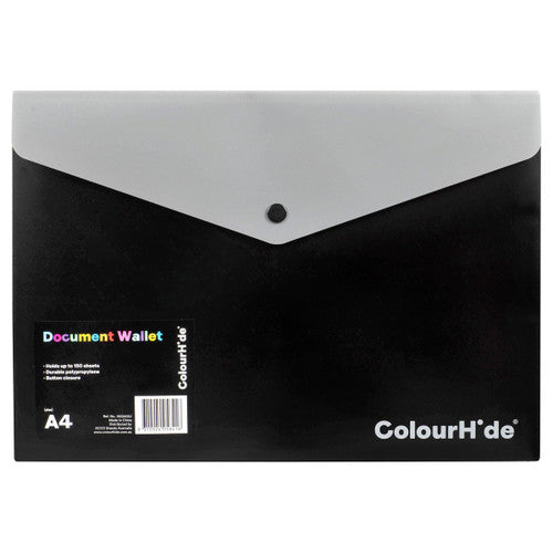 ColourHide PP Document Wallet Button Closure A4 Black Pack of 10
