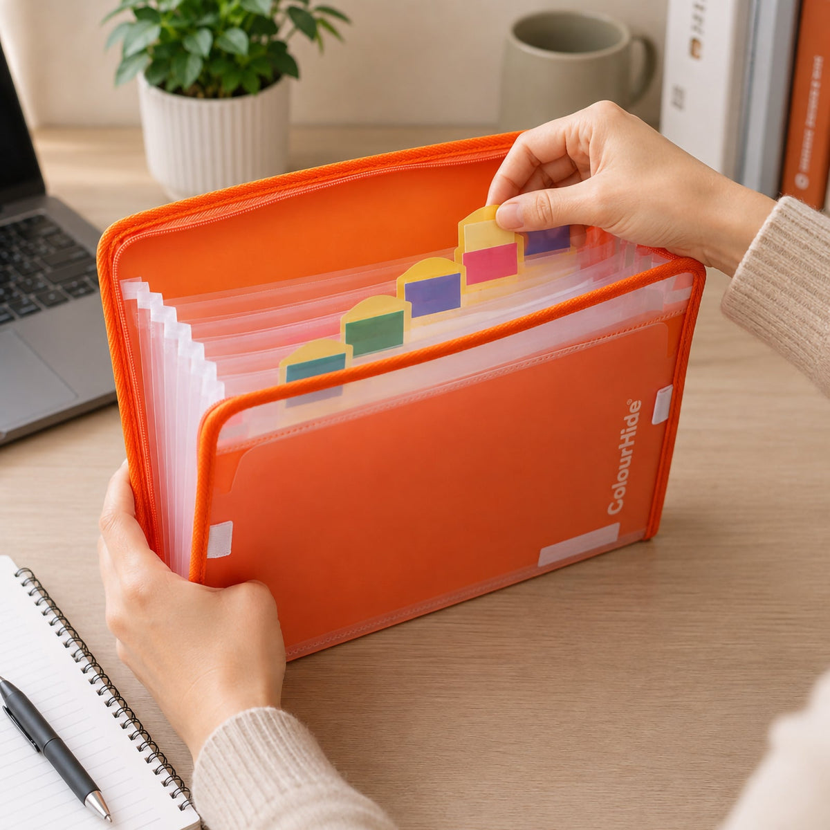 ColourHide Zip It A4 Expanding File Tangerine Pack 6