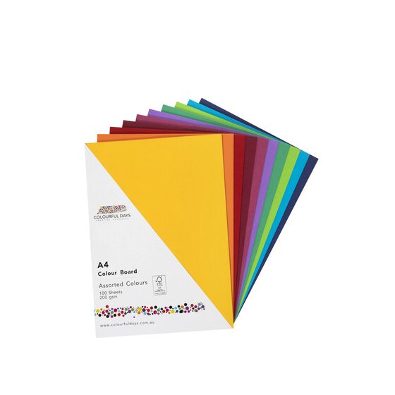 Colourful Days Colourboard 200gsm A4 Assorted Colours Pack 100