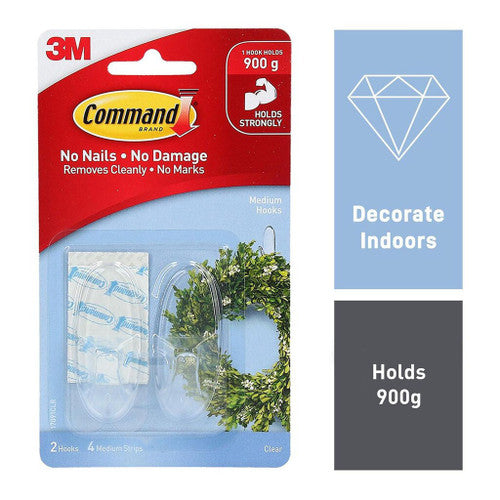 Command Hooks Medium Clear 2 Pack (900g)
