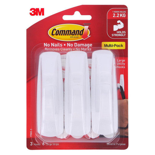 Command Large White Hooks 3 Pack Up To 2kg