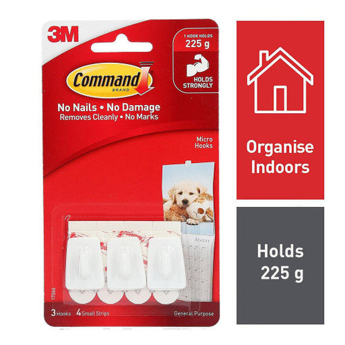 Command Micro Hooks White 3 Pack 225g