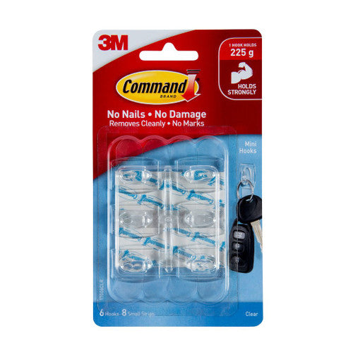 Command Mini Hooks Clear 6 Pack 225g