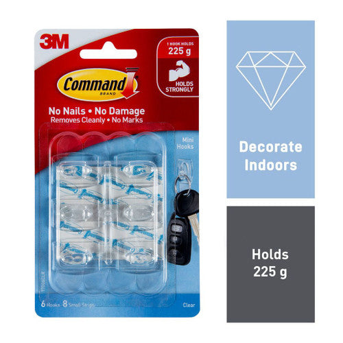 Command Mini Hooks Clear 6 Pack 225g