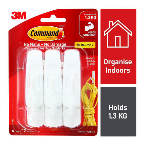 Command Multi-Pack Hooks Medium White 6 Pack 1.3kg