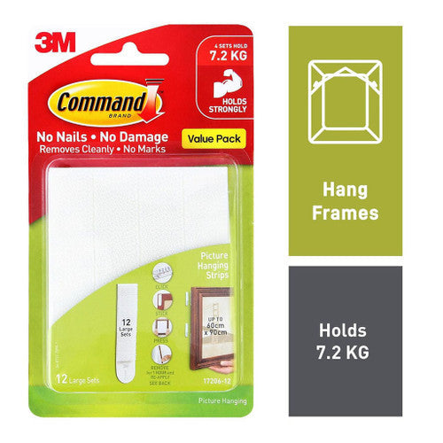 Command Picture Hanging Strips Large White 12 Pack 7.2kg