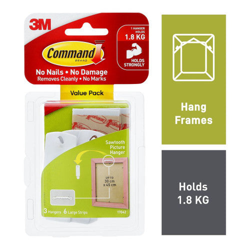 Command Sawtooth Picture Hangers 3 Pack White (1.3kg)