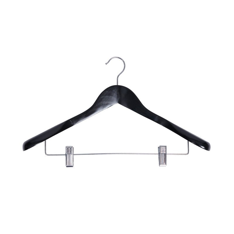 Compass Black Wood Suit Hanger with Clips 60mm Pack of 50