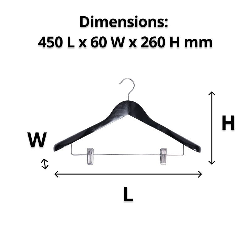 Compass Black Wood Suit Hanger with Clips 60mm Pack of 50