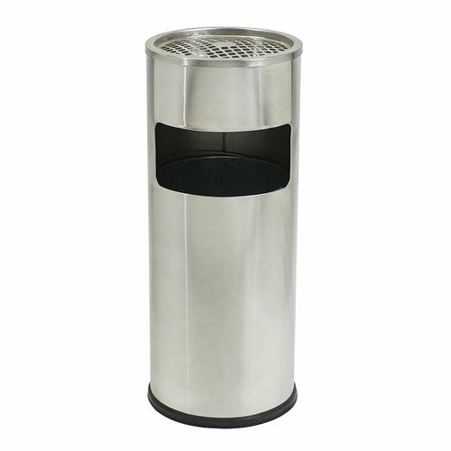 Compass Lobby Bin with Ashtray Stainless Steel 10L
