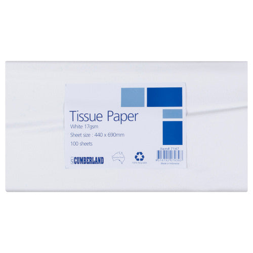 Cumberland Tissue Paper 17gsm 440 x 690mm White Pack of 100
