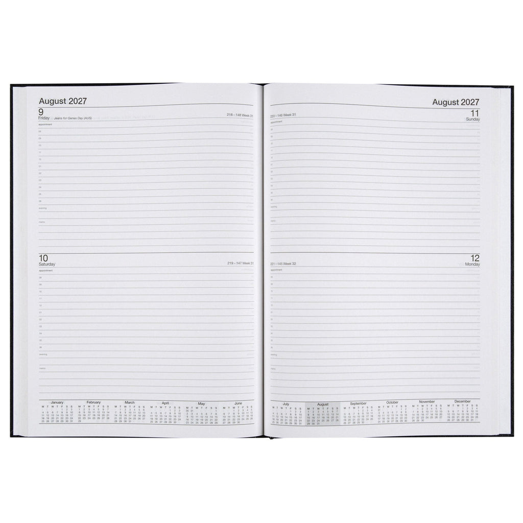 Cumberland Casebound Diary 2027 A4 2 Days To A Page Black