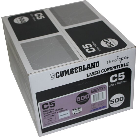 Cumberland Laser Envelope C5 Booklet Mailer Strip Seal Window Face Secretive White Box 500