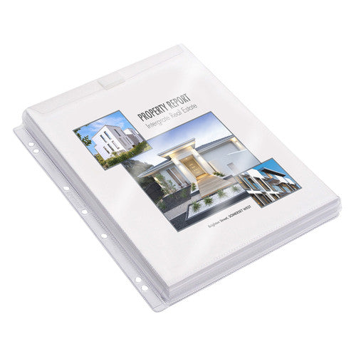 Cumberland Sheet Protector A4 Gusset and Flap 25mm 200 Micron Glass Clear PVC Pack of 10