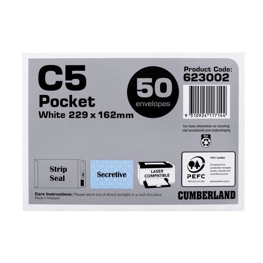 Cumberland Strip Seal Pocket Envelope C5 White Pack of 25