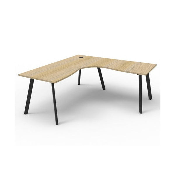Rapidline Eternity Leg Corner Workstation 1800 x 1500 x 750mm Natural Oak / Black Satin